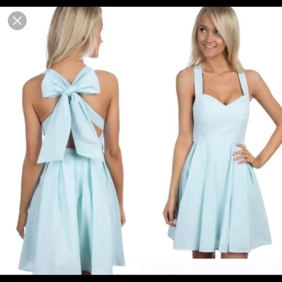 Lauren James Dress The Livingston Oxford Dress Pink Seersucker Bow Tie Back - Picture 3 of 9